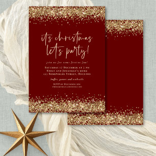 Glam Guld Glitter julen Lets Party Burgundy Inbjudningar