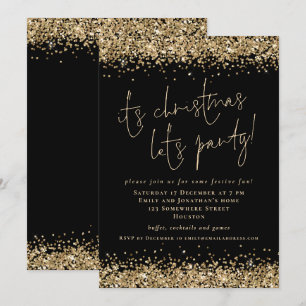 Glam Guld Glitter - julen slutar Party Black Inbjudningar
