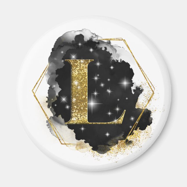 Glam Guld Glitter L Monogram Magnet (Framsidan)