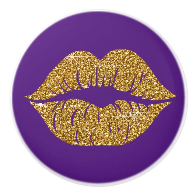 Glam Guld Glitter Läppar Trendig Gnistra Lila   Knopp (Framsidan)