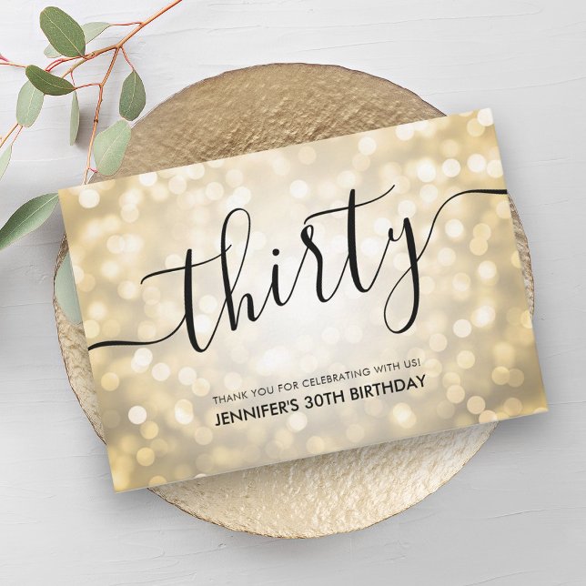 Glam Guld Glitter Ljus 30års födelsedag Tack Kort (Glam Gold Glitter Lights 30th Birthday Thank You)