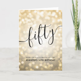 Glam Guld Glitter Ljus 50:e födelsedagen Tack Kort