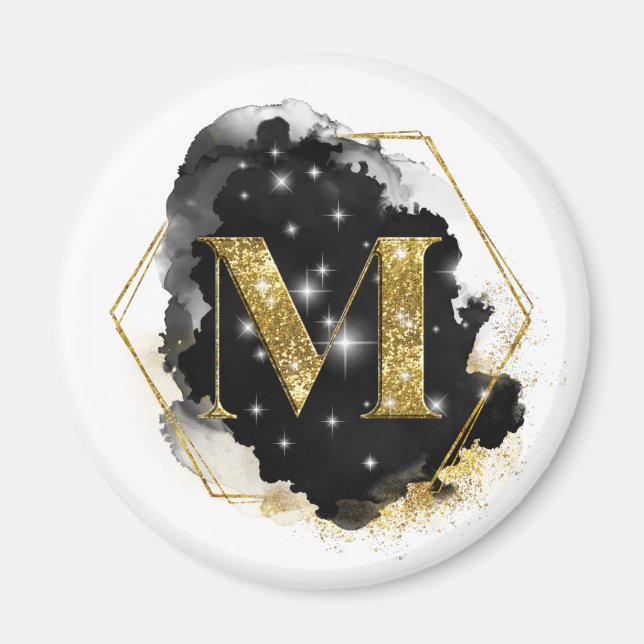 Glam Guld Glitter M Monogram Magnet (Framsidan)