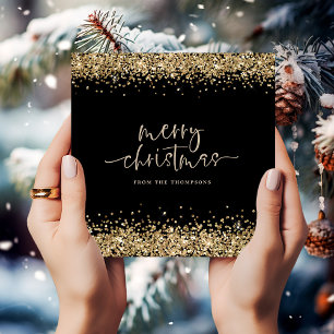 Glam Guld Glitter Namn God jul Black Julkort