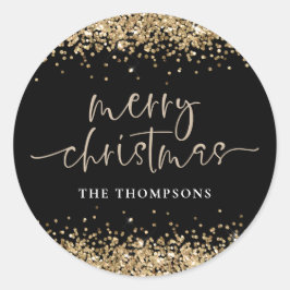 Glam Guld Glitter Namn God jul Black Runt Klistermärke