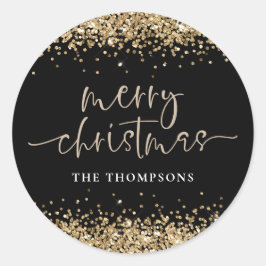 Glam Guld Glitter Namn God jul Black Runt Klistermärke