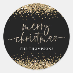 Glam Guld Glitter Namn God jul Black Runt Klistermärke