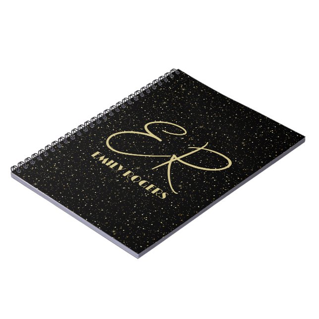 Glam guld glitter och gnistor på svarta bilder anteckningsbok (Vänstra Sidan)