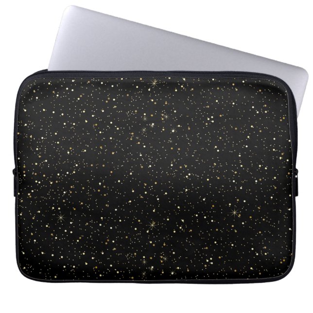 Glam guld glitter och gnistor på svarta bilder laptop fodral (Framsidan)