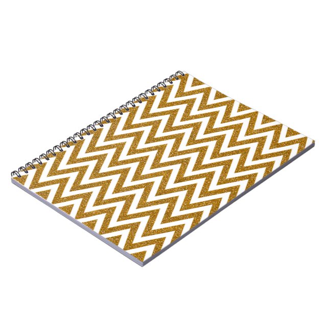 Glam guld glitter och vit chevron rand anteckningsbok (Vänstra Sidan)
