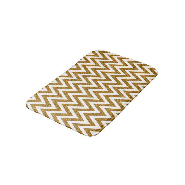 Glam guld glitter och vit chevron rand badrumsmatta (Vinklad)