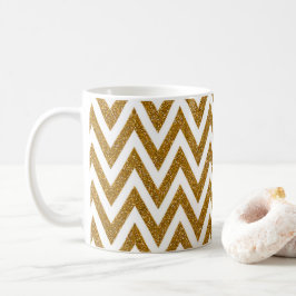 Glam guld glitter och vit chevron rand kaffemugg