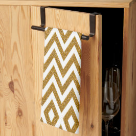 Glam guld glitter och vit chevron rand kökshandduk