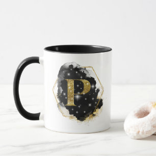 Glam Guld Glitter P Monogram Mugg