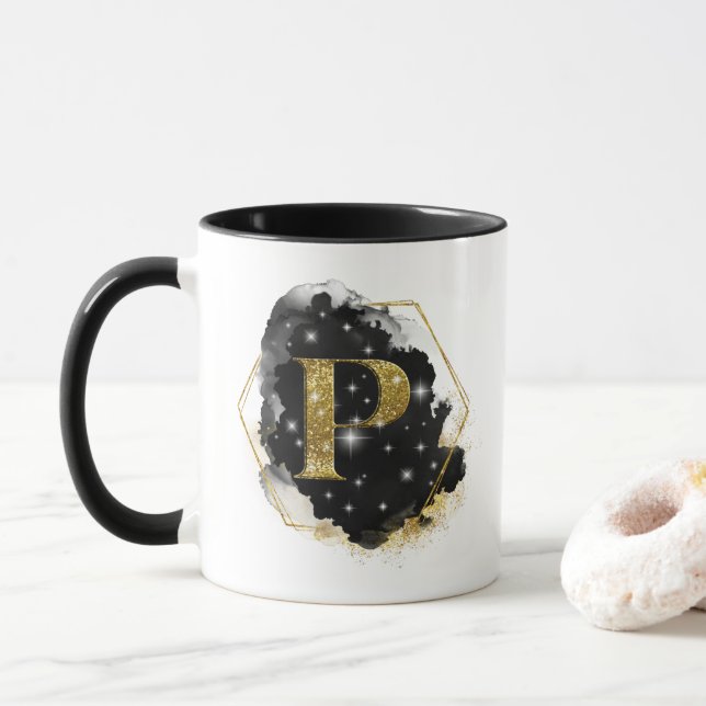Glam Guld Glitter P Monogram Mugg (Med munk)