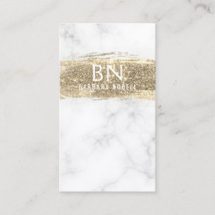 Glam Guld Glitter Paint White Marble Monogram Visitkort
