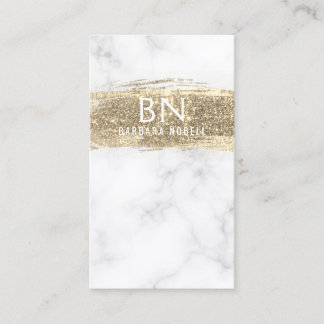 Glam Guld Glitter Paint White Marble Monogram Visitkort