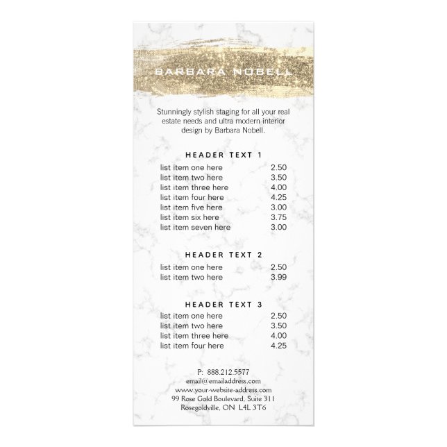 Glam Guld Glitter Paint White Marble Reklamkort (Framsidan)