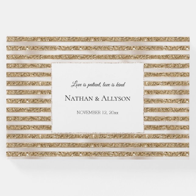 Glam Guld Glitter Pearl Rand Gästböcker (Framsida)