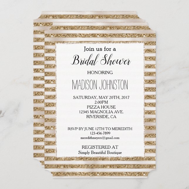 Glam Guld Glitter Pearl Rand Inbjudningar (Fram/baksida)