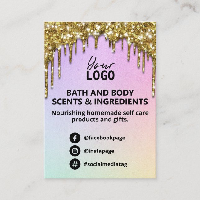 Glam Guld Glitter Rainbow Spa Ingredient List Logo Visitkort (Framsida)