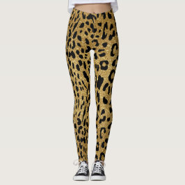 Glam Guld Glitter Smooth Leopard Mönster Leggings