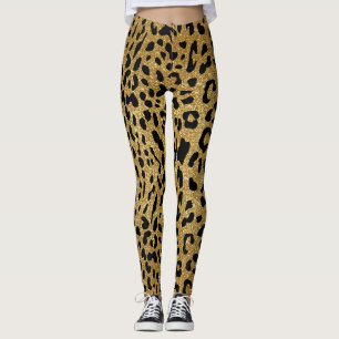 Glam Guld Glitter Smooth Leopard Mönster Leggings
