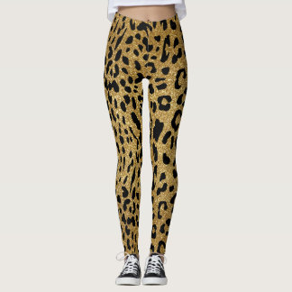 Glam Guld Glitter Smooth Leopard Mönster Leggings