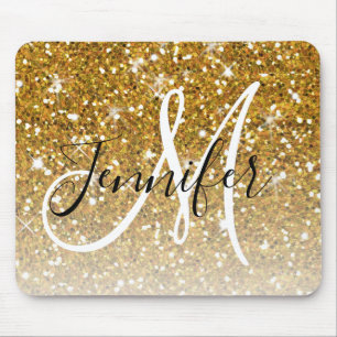 Glam Guld Glitter Sparkles Monogram Namn Musmatta