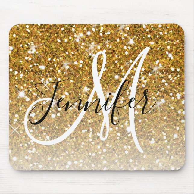 Glam Guld Glitter Sparkles Monogram Namn Musmatta (Framsidan)