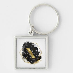 Glam Guld Glitter X Monogram Keychain Fyrkantig Silverfärgad Nyckelring