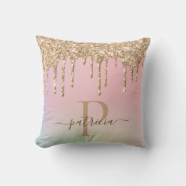Glam Guld Glitterdroppar Elegant Monogram Kudde