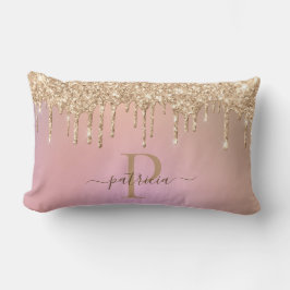 Glam Guld Glitterdroppar Elegant Monogram Ländryg Lumbarkudde