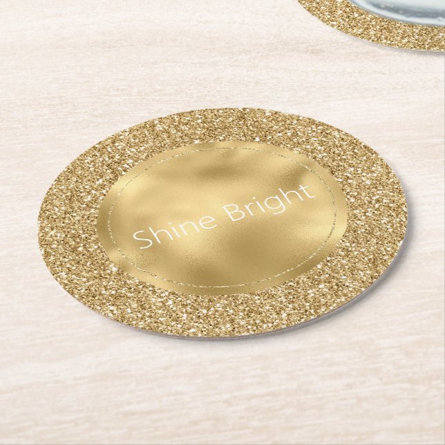Glam Guld Glitzy Glitter      Underlägg Papper Rund (Vinklad)