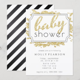 Glam Guld Gnistra Black and White Baby Shower Inbjudningar