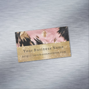 Glam Guld Gnistra Rosa Black Cowhide Magnetiska Visitkort