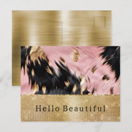 Glam Guld Gnistra Rosa Black Cowhide Vykort