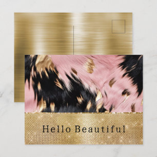Glam Guld Gnistra Rosa Black Cowhide Vykort