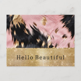 Glam Guld Gnistra Rosa Black Cowhide Vykort