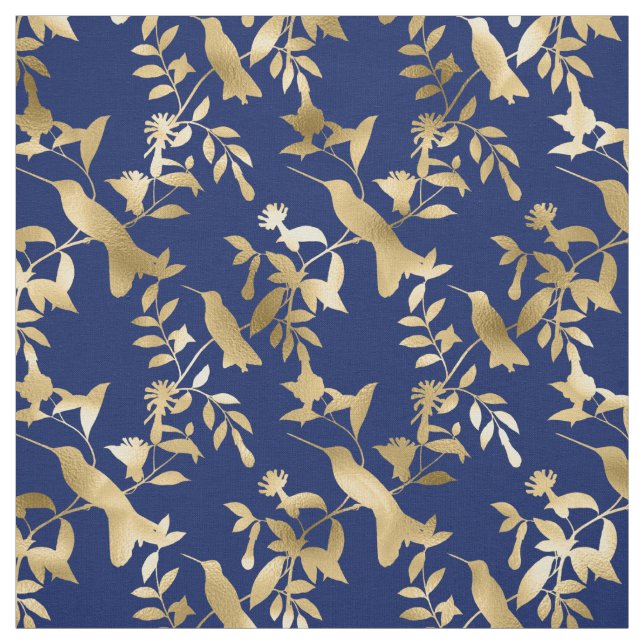 Glam Guld Hummingbird Navy Blue Graphic Tyg (Provkarta)