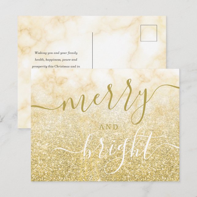 Glam GULD jul Helgdag Glitter Marble Helg Vykort (Fram/baksida)