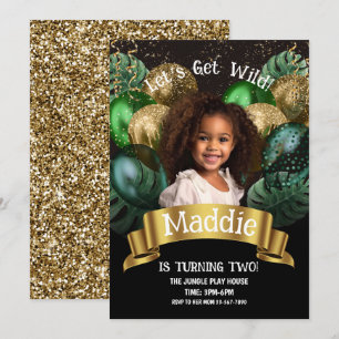 Glam Guld Jungle Safari Birthday-inbjudan Inbjudningar
