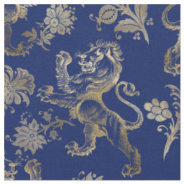 Glam Guld Lejon Flowers Navy Blue Graphic Tyg