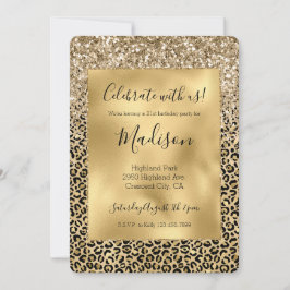 Glam Guld Leopard Print Glitter gnistra Inbjudningar