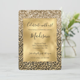 Glam Guld Leopard Print Glitter gnistra Inbjudningar