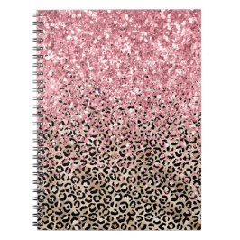 Glam Guld Leopard Print Rosa Glitter Anteckningsbok