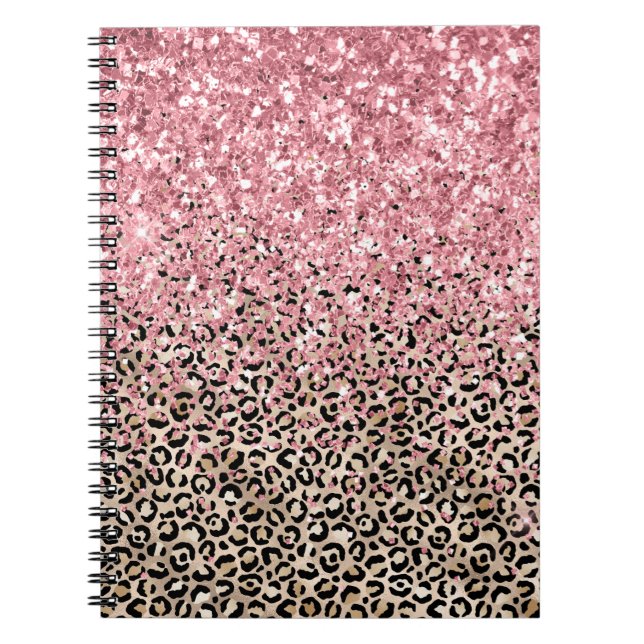 Glam Guld Leopard Print Rosa Glitter Anteckningsbok (Framsidan)