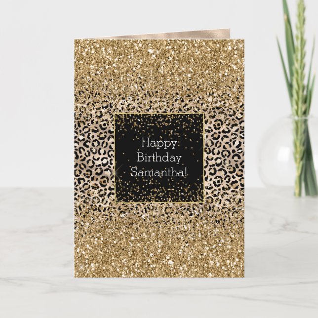 Glam Guld Leopard Skriv ut Glitz Kort (Framsida)