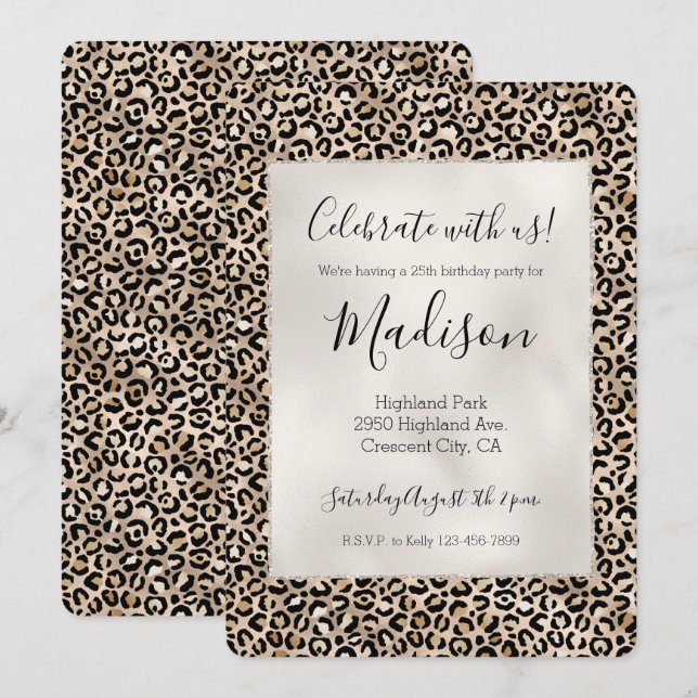 Glam Guld Leopard Skriv ut Inbjudningar (Fram/baksida)