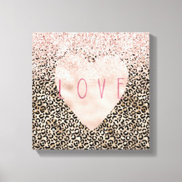 Glam Guld Leopard Skriv ut Rosa Glitter Kärlek Hea Canvastryck